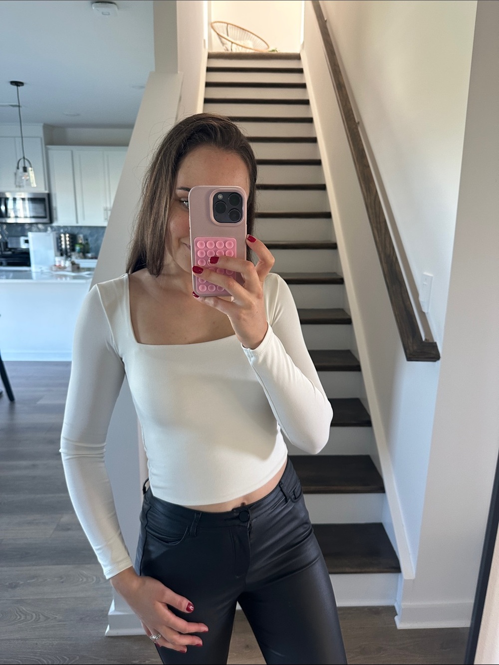 Square-Neck Long-Sleeve Cropped Top XS
